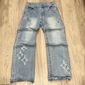 Sumwon Streetwear Star Patch Faded Distressed Jeans Mens 30x30 Medium